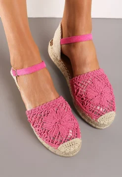 Fuksjowe Espadryle na Niskiej Platformie Zapinane wokół Kostki z Plecionką Asanipia