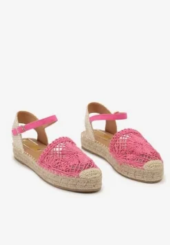 Fuksjowe Espadryle na Niskiej Platformie Zapinane wokół Kostki z Plecionką Asanipia
