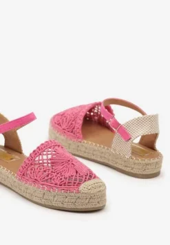 Fuksjowe Espadryle na Niskiej Platformie Zapinane wokół Kostki z Plecionką Asanipia