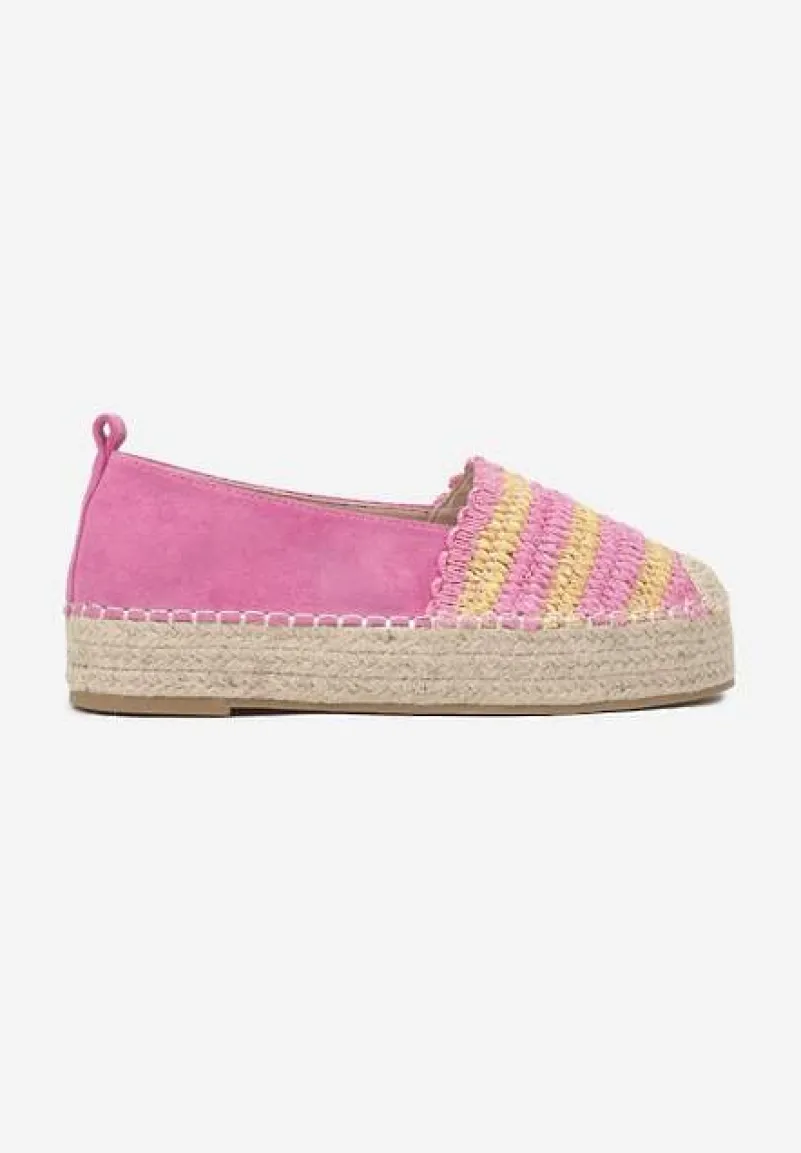 Fuksjowe Espadryle na Platformie Ozdobione Plecionką w Stylu Boho Lelisse