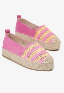 Fuksjowe Espadryle na Platformie Ozdobione Plecionką w Stylu Boho Lelisse