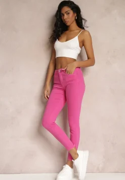 Fuksjowe Jeansy Skinny z Efektem Push Up Karinali