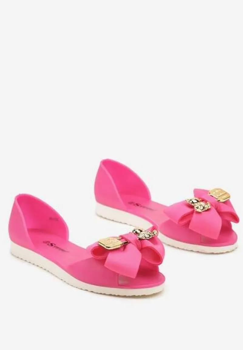 Fuksjowe Meliski Balerinki Wsuwane z Aplikacjami i Kokardą Aurbea