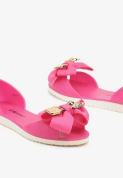 Fuksjowe Meliski Balerinki Wsuwane z Aplikacjami i Kokardą Aurbea