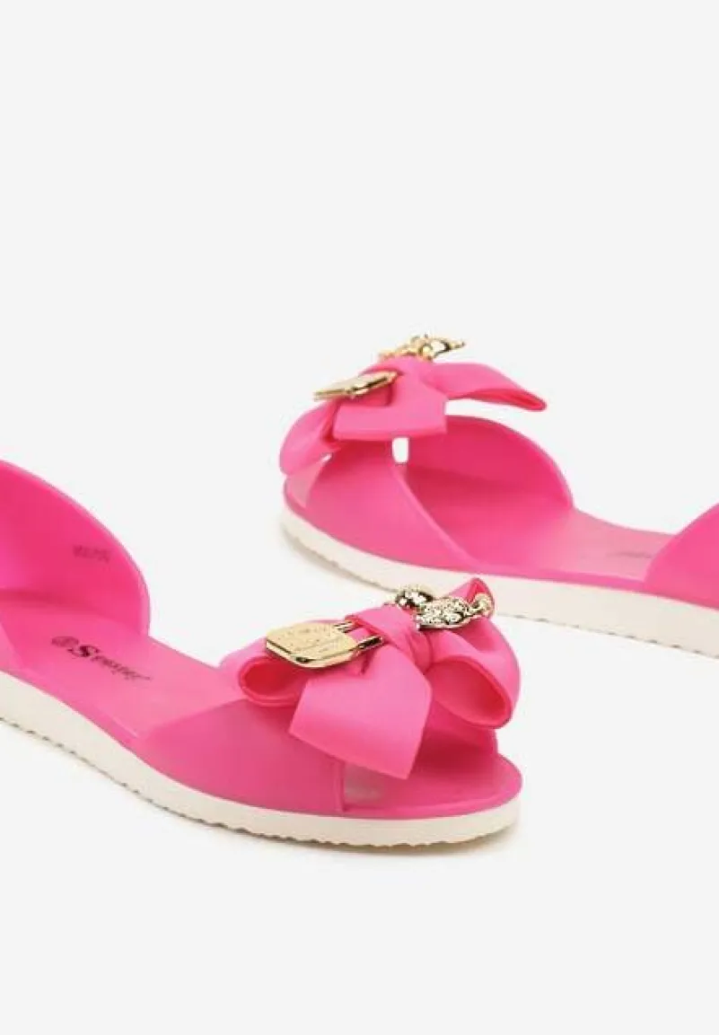 Fuksjowe Meliski Balerinki Wsuwane z Aplikacjami i Kokardą Aurbea