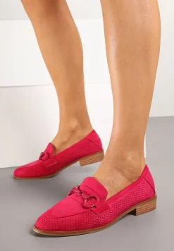 Fuksjowe Mokasyny Vices z Perforacją z Wkładką ze Skóry Naturalnej Felithria