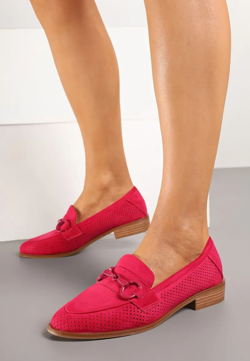 Fuksjowe Mokasyny Vices z Perforacją z Wkładką ze Skóry Naturalnej Felithria