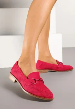Fuksjowe Mokasyny Vices z Perforacją z Wkładką ze Skóry Naturalnej Felithria