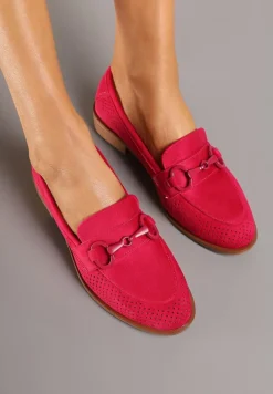 Fuksjowe Mokasyny Vices z Perforacją z Wkładką ze Skóry Naturalnej Felithria
