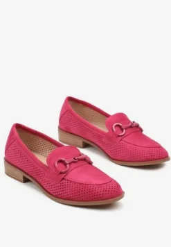 Fuksjowe Mokasyny Vices z Perforacją z Wkładką ze Skóry Naturalnej Felithria
