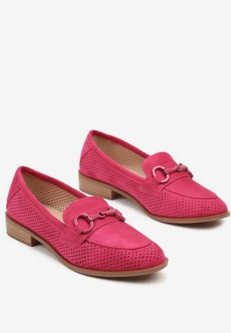 Fuksjowe Mokasyny Vices z Perforacją z Wkładką ze Skóry Naturalnej Felithria