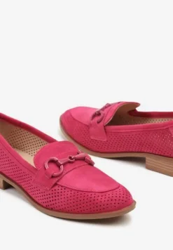 Fuksjowe Mokasyny Vices z Perforacją z Wkładką ze Skóry Naturalnej Felithria