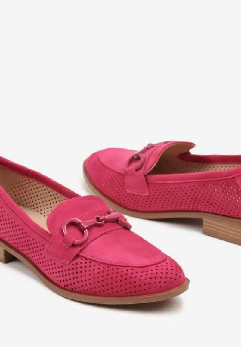 Fuksjowe Mokasyny Vices z Perforacją z Wkładką ze Skóry Naturalnej Felithria