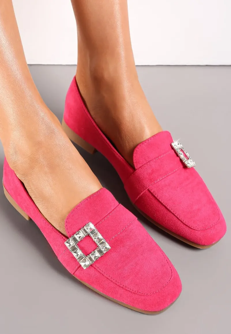 Fuksjowe Mokasyny z Kwadratowym Noskiem i Klamerką w Cyrkonie Maritatia