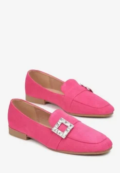 Fuksjowe Mokasyny z Kwadratowym Noskiem i Klamerką w Cyrkonie Maritatia