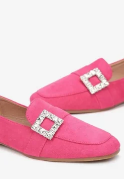Fuksjowe Mokasyny z Kwadratowym Noskiem i Klamerką w Cyrkonie Maritatia
