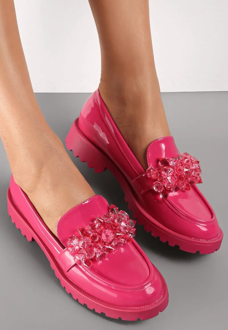 Fuksjowe Mokasyny z Wkładką ze Skóry Naturalnej Kanaya