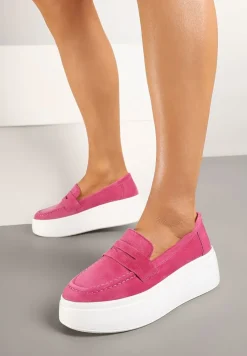 Fuksjowe Mokasyny ze Skóry Naturalnej na Platformie Eleanine