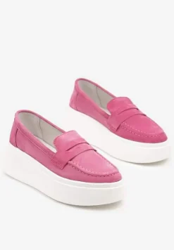 Fuksjowe Mokasyny ze Skóry Naturalnej na Platformie Eleanine