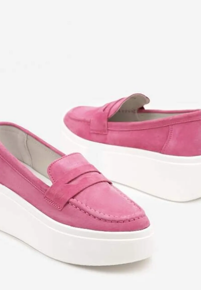 Fuksjowe Mokasyny ze Skóry Naturalnej na Platformie Eleanine