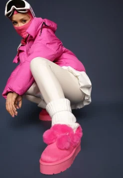 Fuksjowe Śniegowce na Platformie z Pomponami i Ozdobnym Sztucznym Futerkiem Iriviane