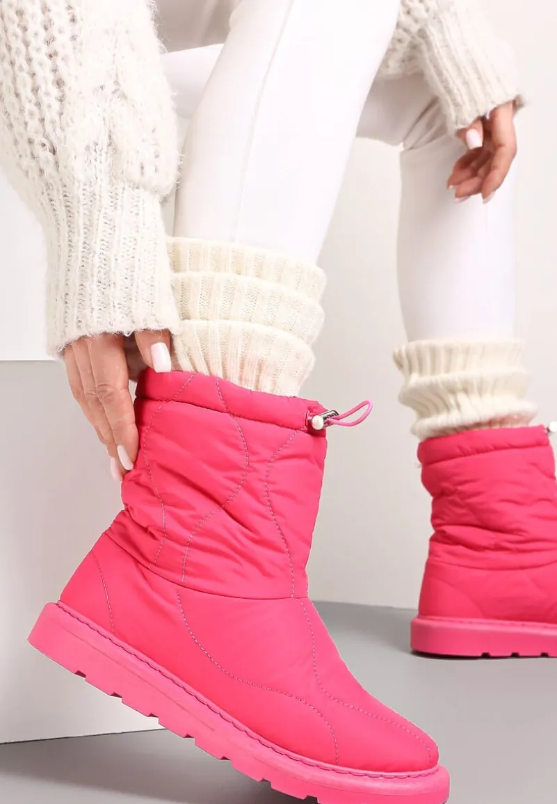 Fuksjowe Ocieplane Śniegowce z Protektorem z Pikowanego Materiału Siani