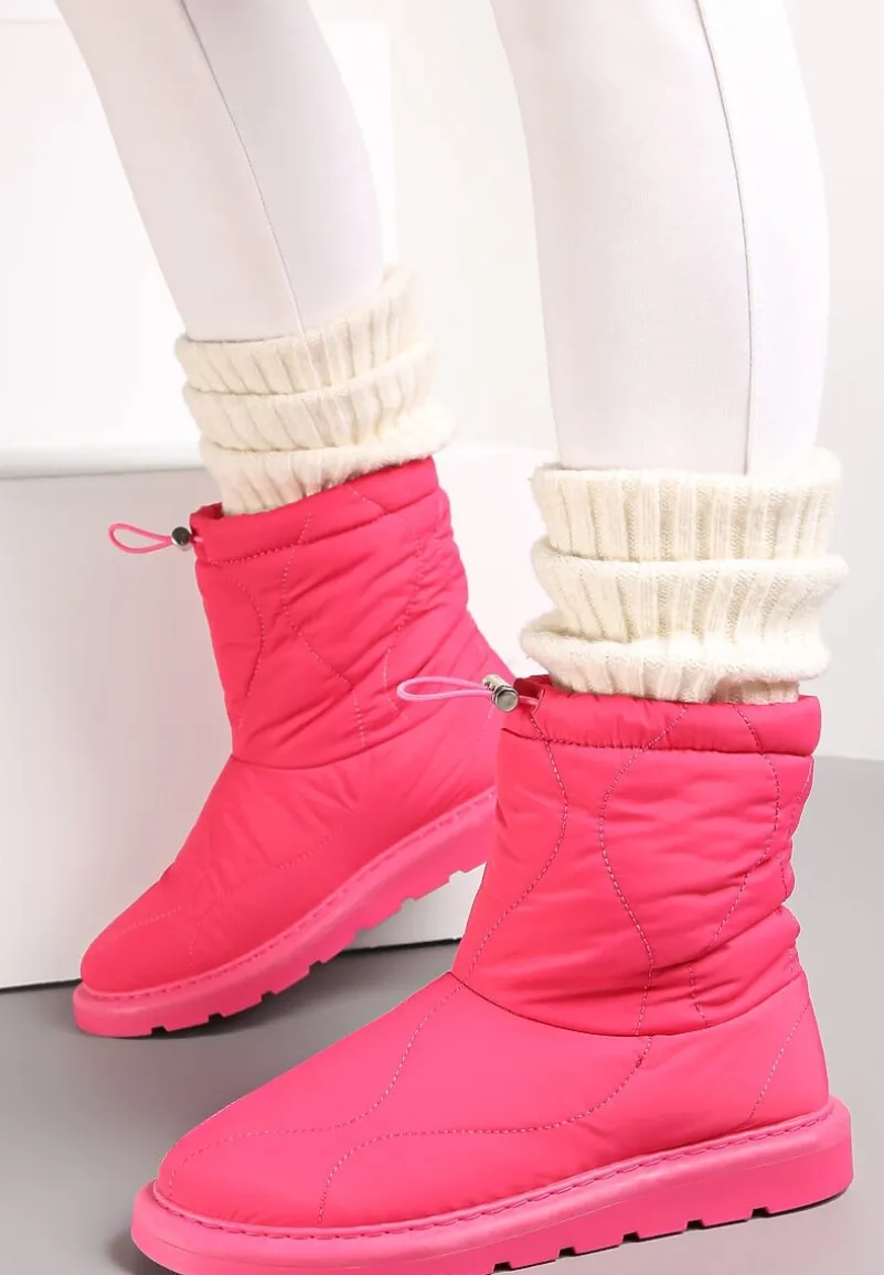 Fuksjowe Ocieplane Śniegowce z Protektorem z Pikowanego Materiału Siani