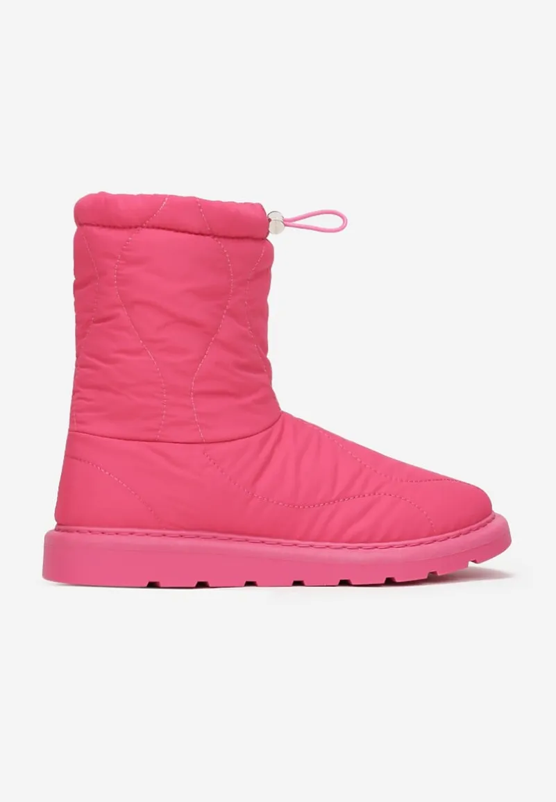 Fuksjowe Ocieplane Śniegowce z Protektorem z Pikowanego Materiału Siani