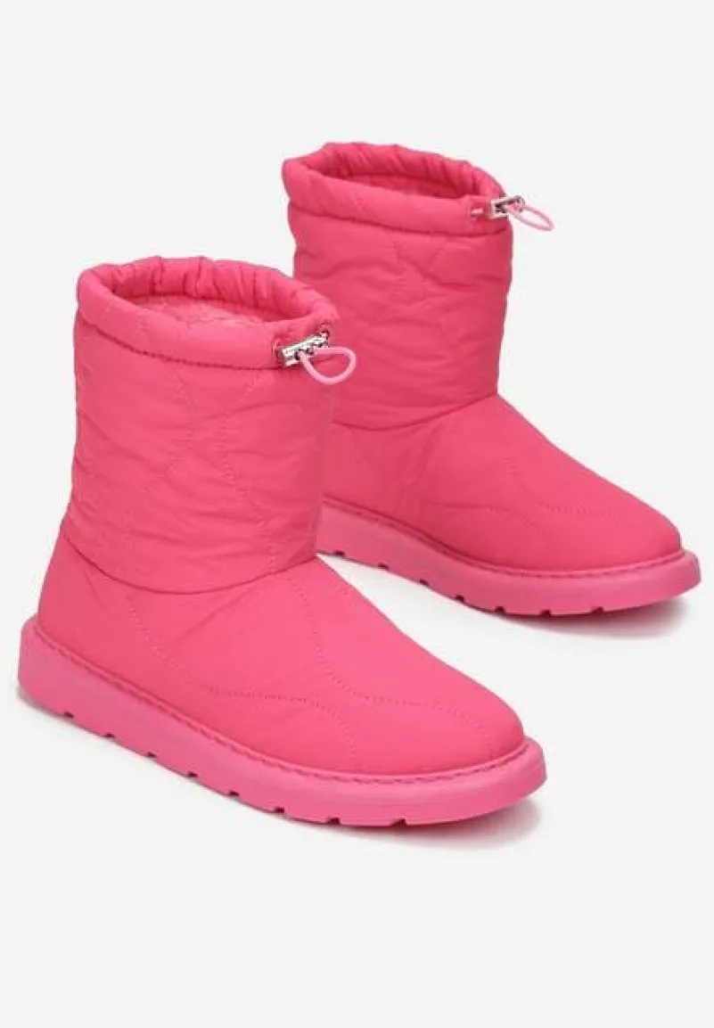 Fuksjowe Ocieplane Śniegowce z Protektorem z Pikowanego Materiału Siani