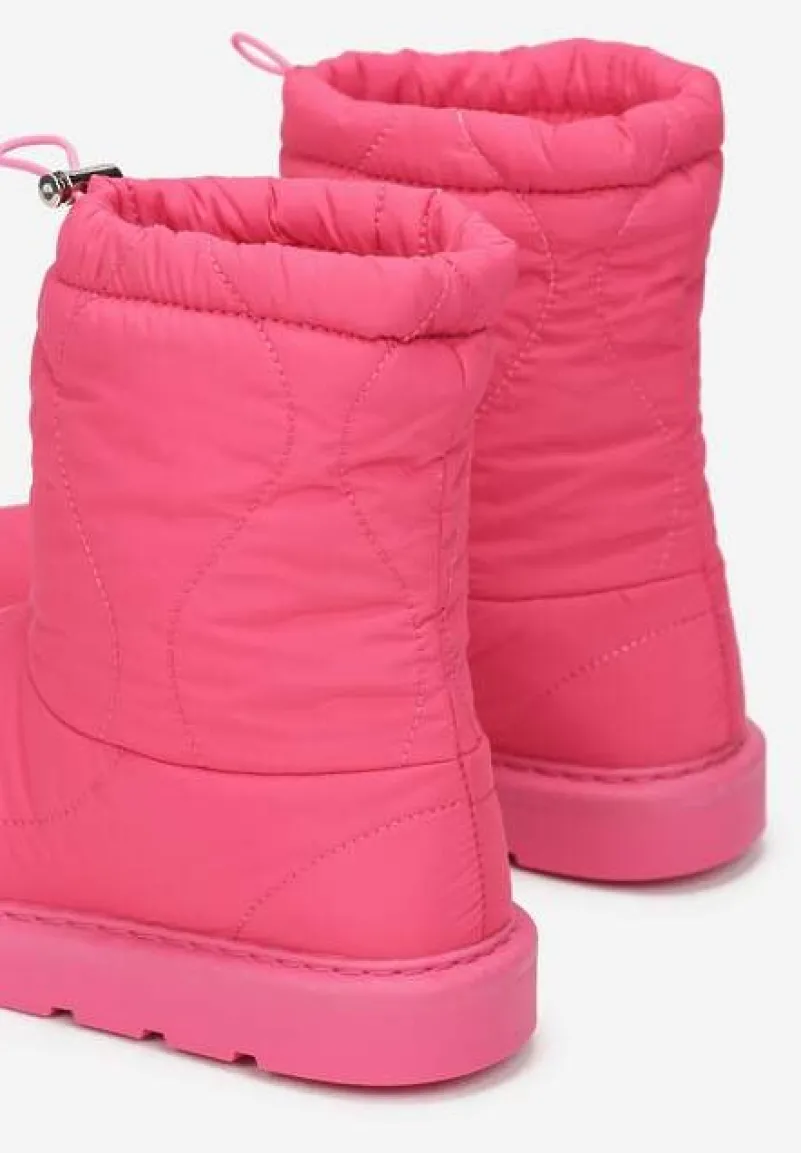 Fuksjowe Ocieplane Śniegowce z Protektorem z Pikowanego Materiału Siani