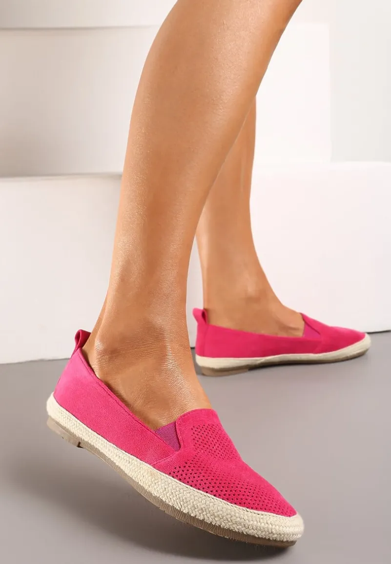 Fuksjowe Płaskie Espadryle z Ekozamszu z Ozdobną Perforacją Nrissa