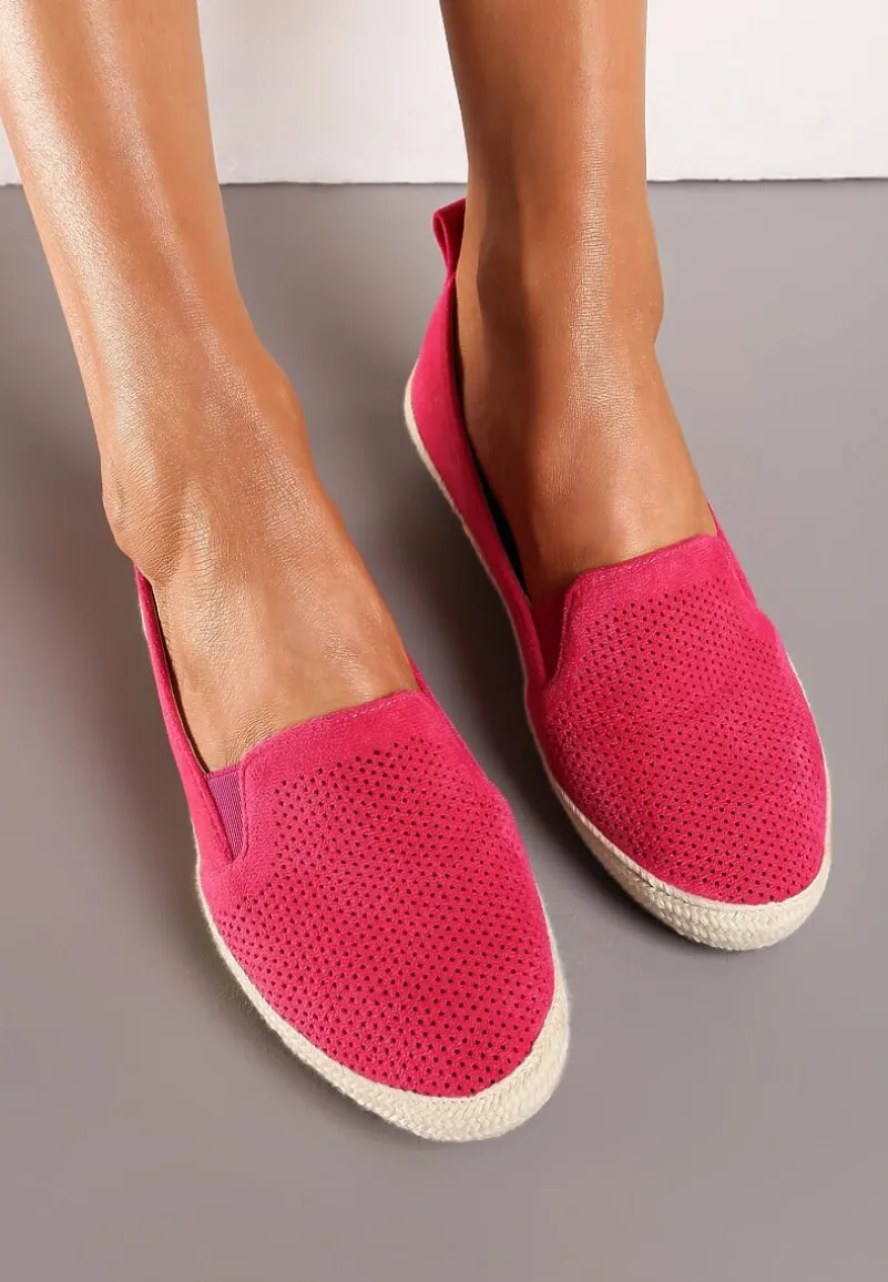 Fuksjowe Płaskie Espadryle z Ekozamszu z Ozdobną Perforacją Nrissa