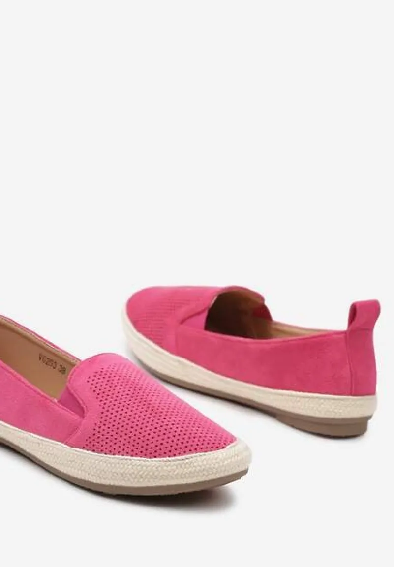 Fuksjowe Płaskie Espadryle z Ekozamszu z Ozdobną Perforacją Nrissa