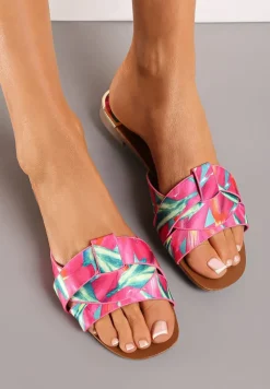 Fuksjowe Płaskie Klapki z Modnie Przeplecionym Paskiem z Przodu Igralle