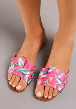 Fuksjowe Płaskie Klapki z Modnie Przeplecionym Paskiem z Przodu Igralle