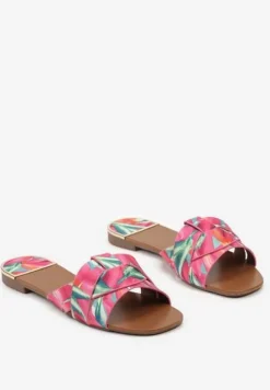 Fuksjowe Płaskie Klapki z Modnie Przeplecionym Paskiem z Przodu Igralle