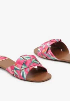 Fuksjowe Płaskie Klapki z Modnie Przeplecionym Paskiem z Przodu Igralle