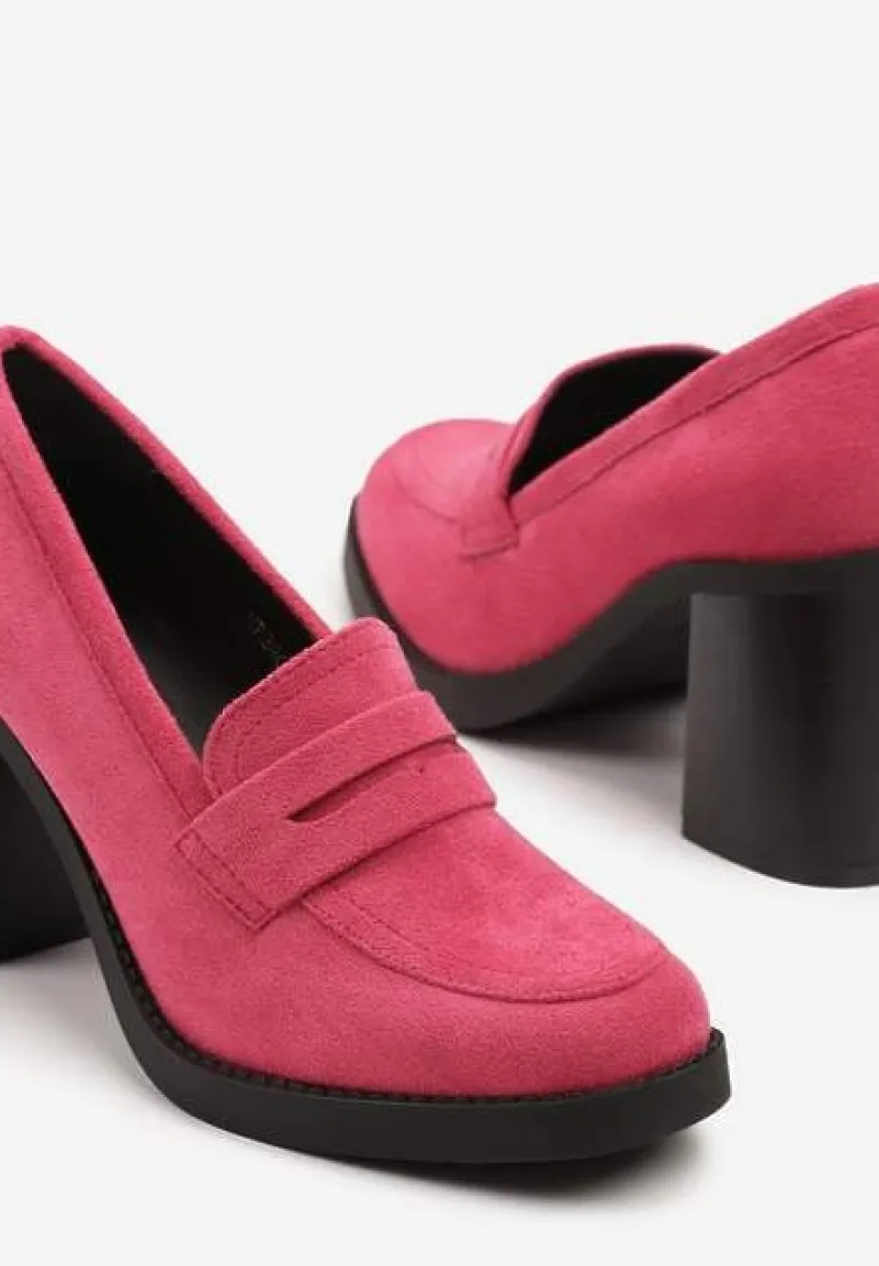 Fuksjowe Półbuty Mokasyny na Słupku z Wkładką ze Skóry Naturalnej Arivlil