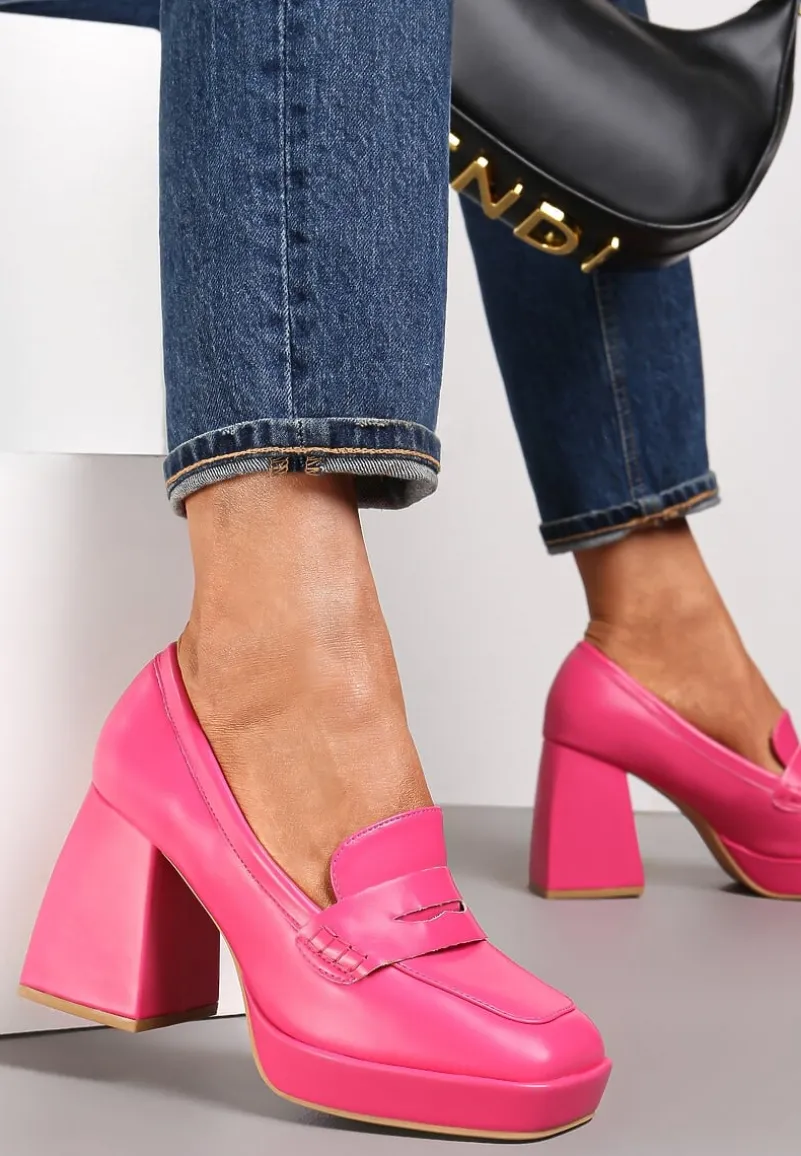 Fuksjowe Półbuty na Geometrycznym Słupku z Kwadratowym Noskiem Lanea
