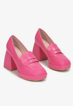 Fuksjowe Półbuty na Geometrycznym Słupku z Kwadratowym Noskiem Lanea