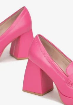 Fuksjowe Półbuty na Geometrycznym Słupku z Kwadratowym Noskiem Lanea