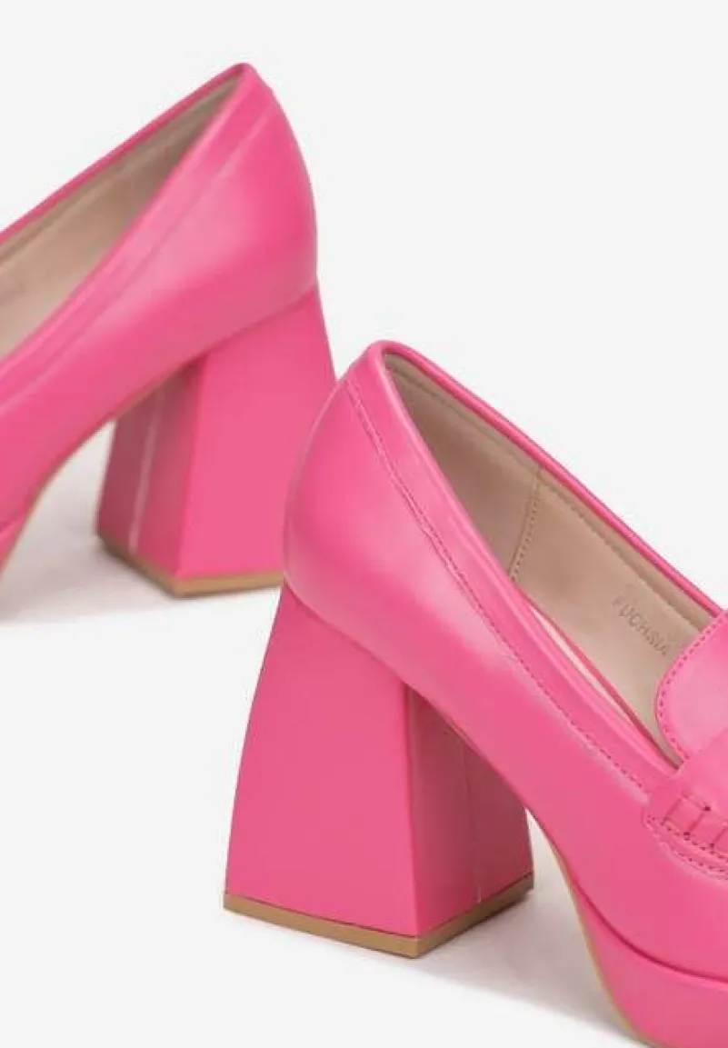 Fuksjowe Półbuty na Geometrycznym Słupku z Kwadratowym Noskiem Lanea