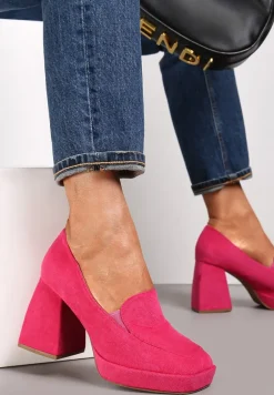 Fuksjowe Półbuty na Geometrycznym Słupku z Kwadratowym Noskiem Vathuvie