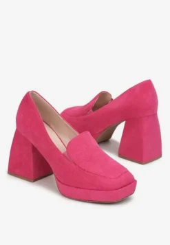 Fuksjowe Półbuty na Geometrycznym Słupku z Kwadratowym Noskiem Vathuvie