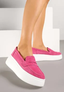 Fuksjowe Półbuty w Stylu Mokasynów na Platformie ze Skóry Naturalnej Nilovira