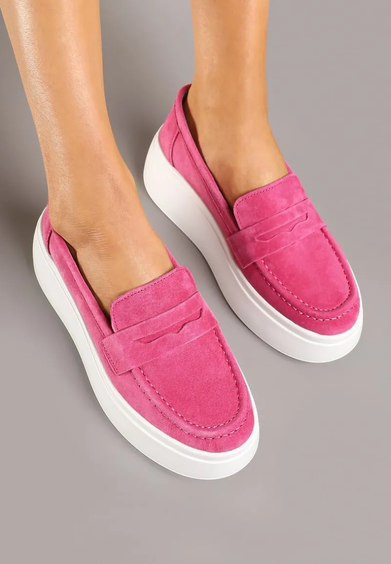 Fuksjowe Półbuty w Stylu Mokasynów na Platformie ze Skóry Naturalnej Nilovira