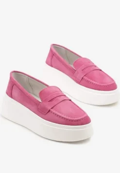 Fuksjowe Półbuty w Stylu Mokasynów na Platformie ze Skóry Naturalnej Nilovira