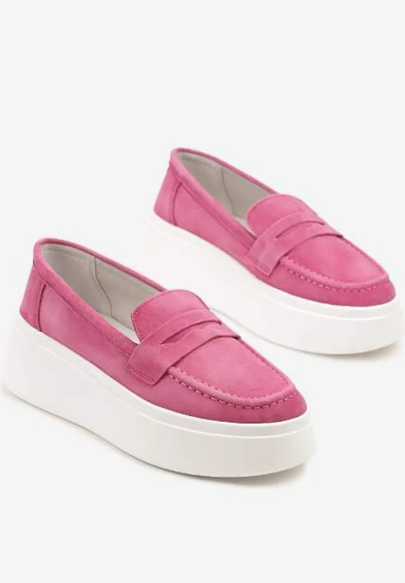 Fuksjowe Półbuty w Stylu Mokasynów na Platformie ze Skóry Naturalnej Nilovira