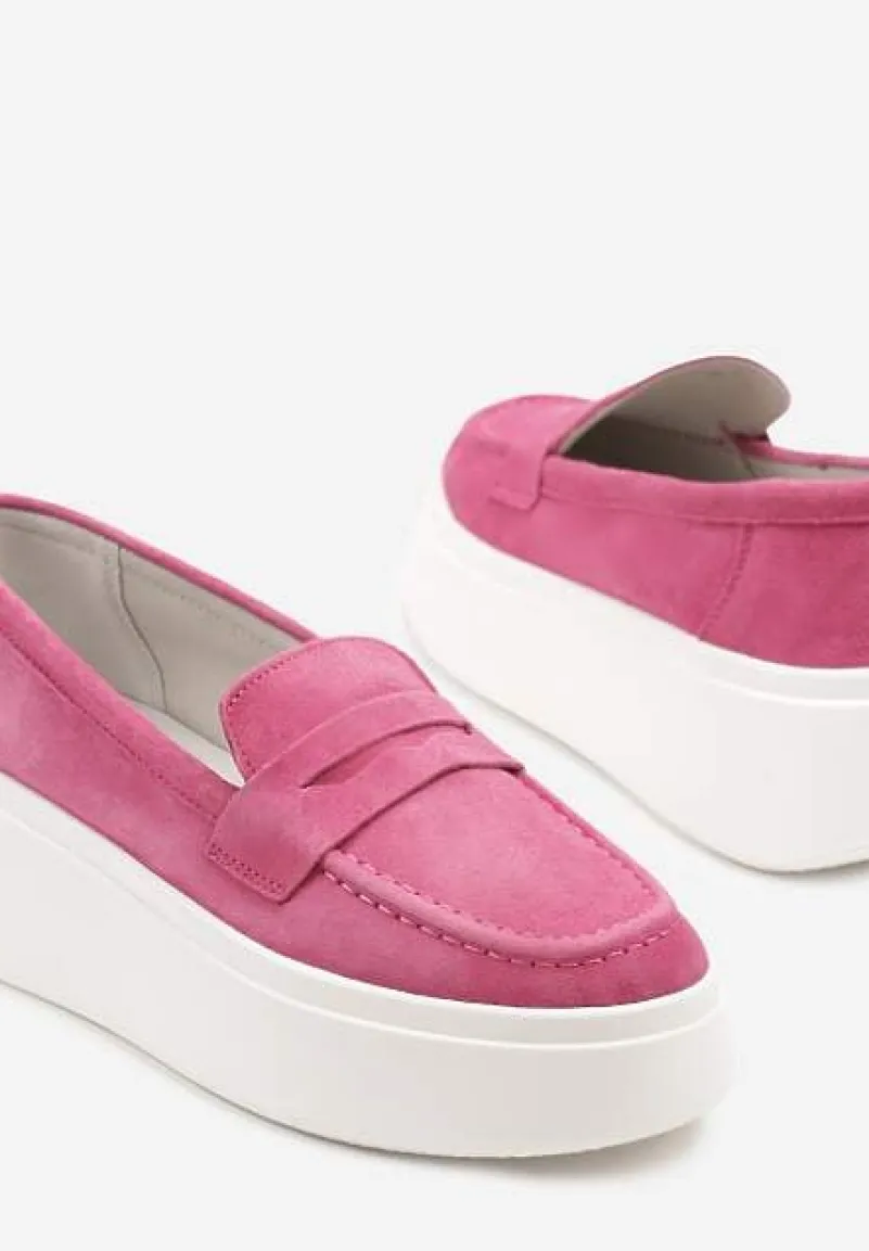 Fuksjowe Półbuty w Stylu Mokasynów na Platformie ze Skóry Naturalnej Nilovira