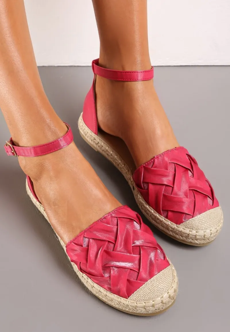 Fuksjowe Sandały Ozdobione Plecionką z Juty w Stylu Espadryli Zivena